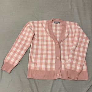 Marled Pink Checkered Sweater/Cardiagn